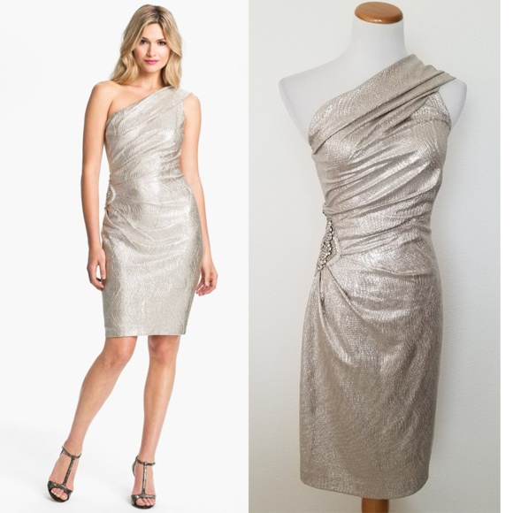 Eliza J Dresses & Skirts - Eliza J One Shoulder Beaded Metallic Cocktail